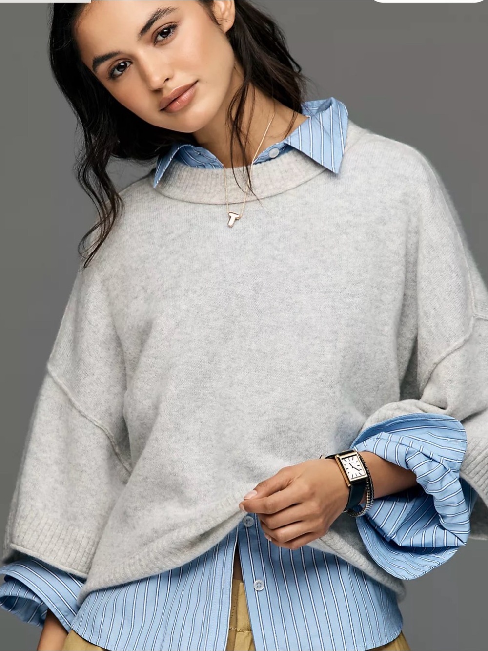 Anthropologie Goldie Cashmere Light Gray Cozy Crewneck Sweater